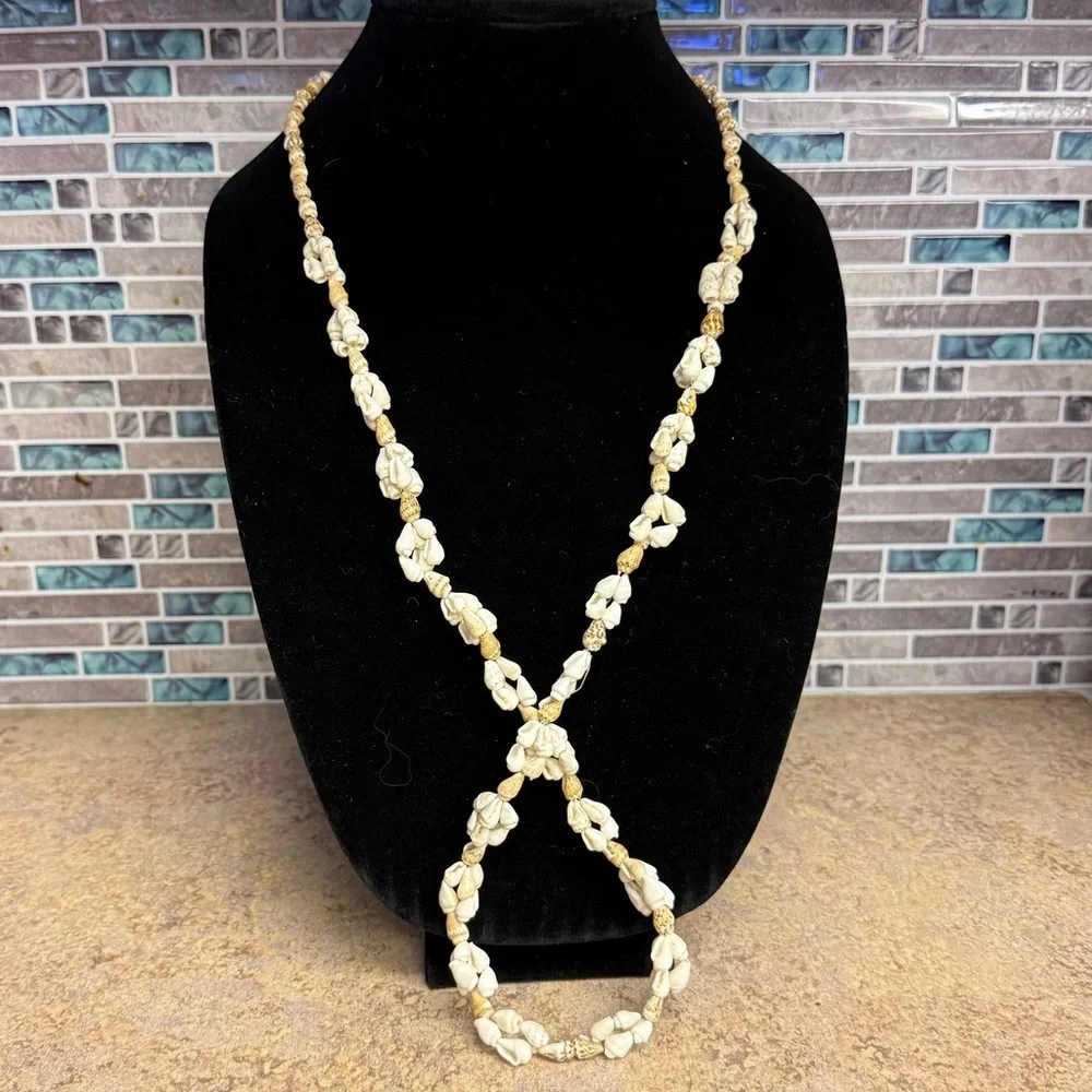 Vintage Bohemian beaded shell necklace